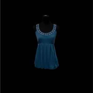 a.n.a. Turquoise beaded neckline top